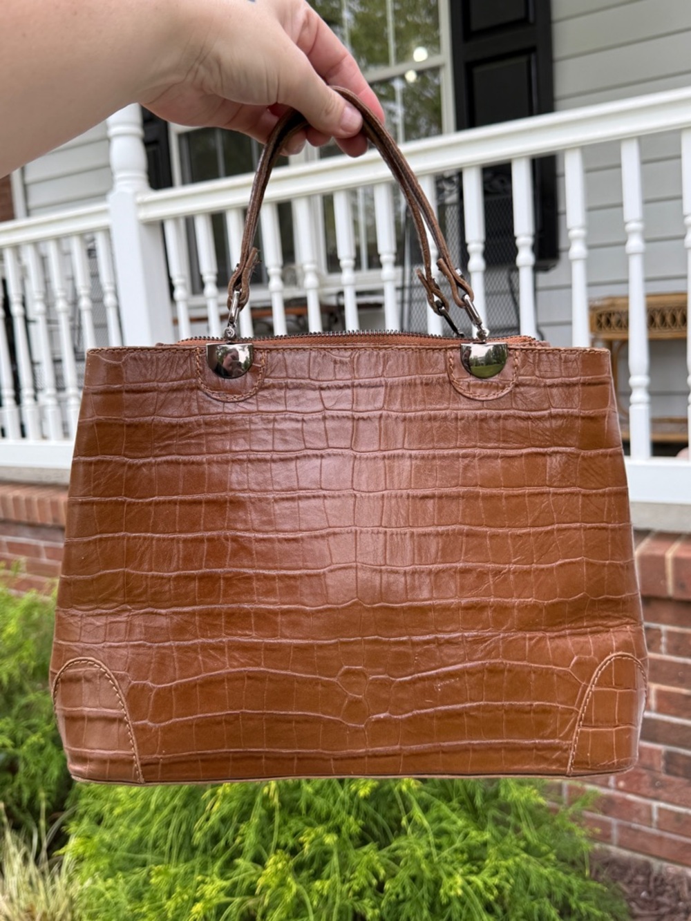 Divina Firenze Brown Real Leather Tote Satchel Crocodile Handbag
